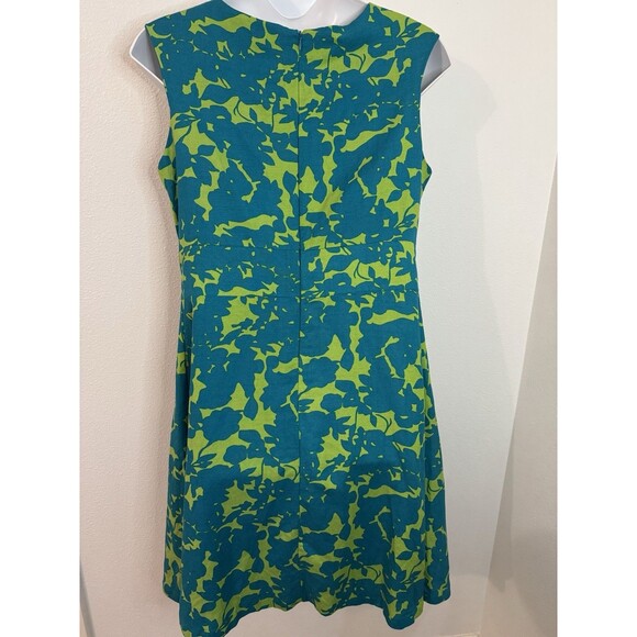 Ashley Stewart Dress Womens 14 Green Blue Floral Sleeveless Rayon Linen Mod MIDI - Picture 3 of 7